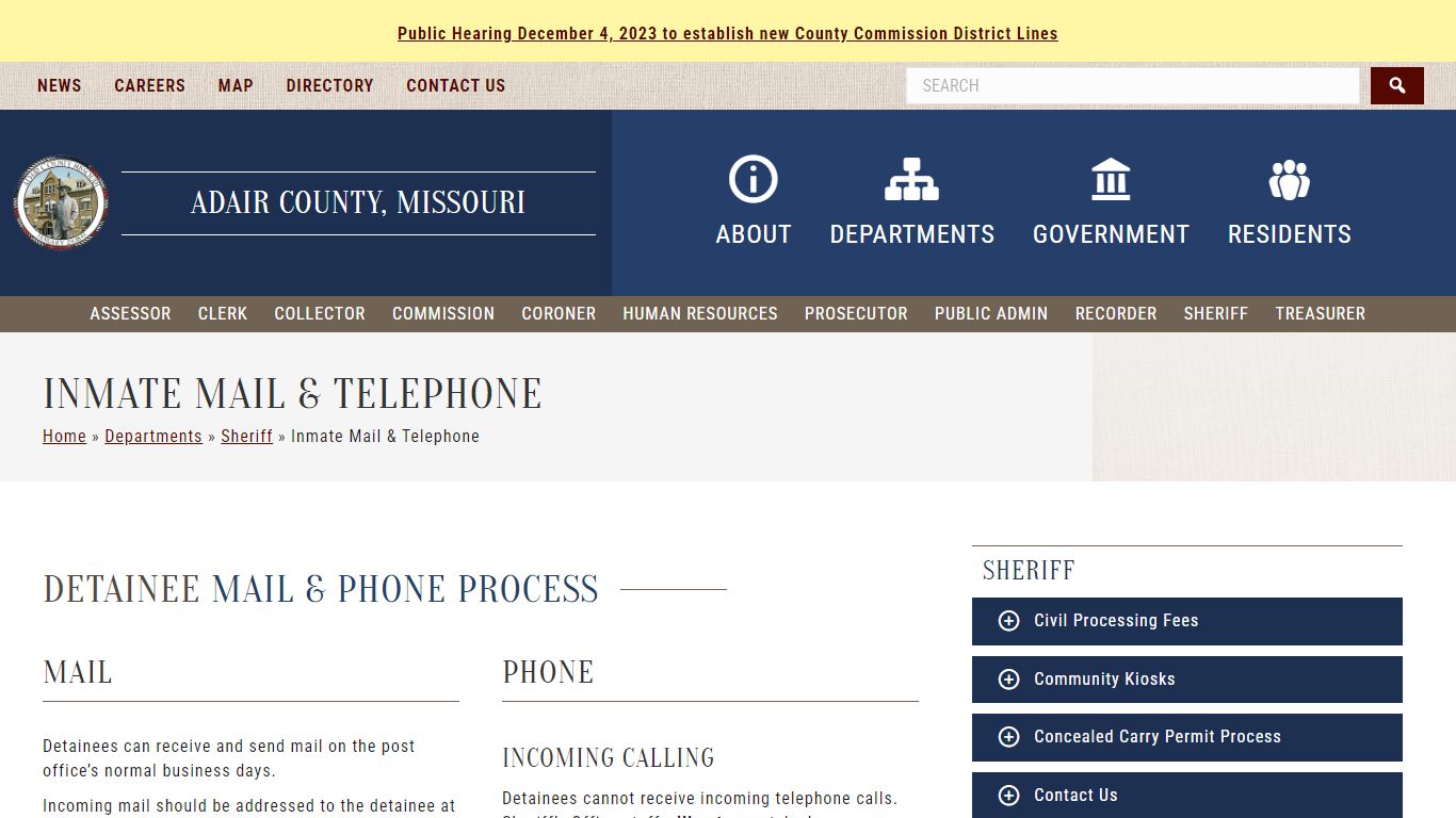 Inmate Mail & Telephone | Adair County Missouri Government