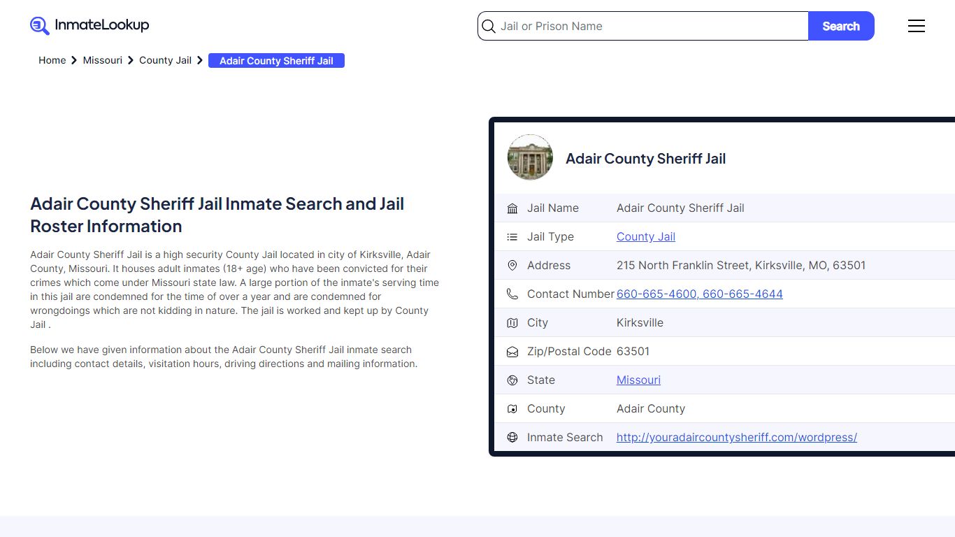 Adair County Sheriff Jail Inmate Search - Kirksville Missouri - Inmate ...